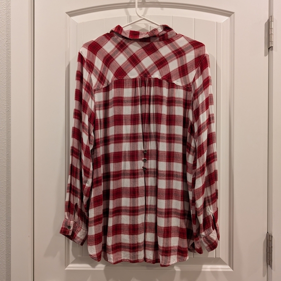 3 For $18 Maurices Red and White Plaid Shirt - Picture 5 of 7